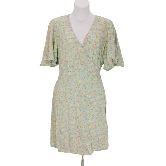 Billabong All For You Mini Dress Flutter Sleeve Spring Pastel Floral Womens L - Picture 3 of 11